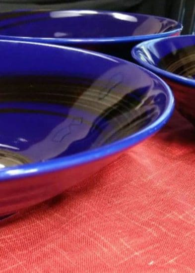 ♥豪華で、素敵な演出♥有田焼♥【青海流・黒白刷毛コバルトブール渦巻丼皿】新品２皿