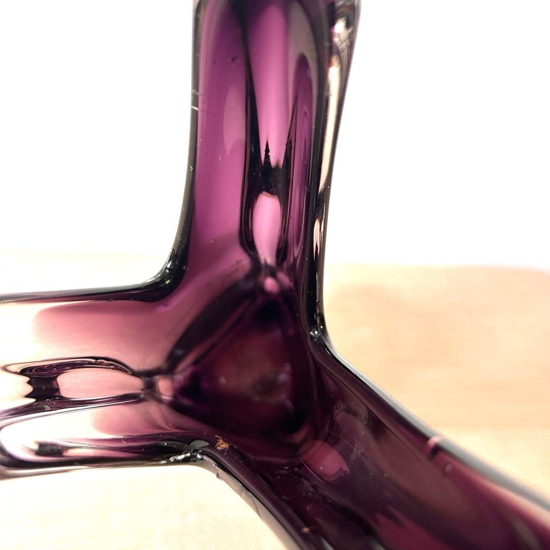 紫と透明のガラス花瓶 アートガラス