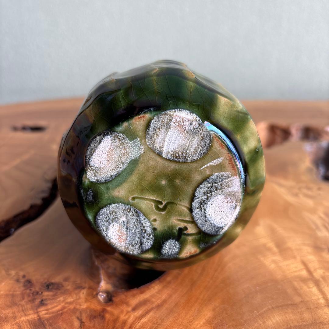 おりべ花入 小崎一陽造 織部焼 一輪挿し 共箱 高さ21cm