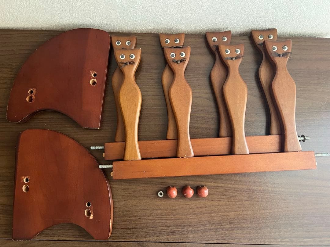 昭和レトロ　猫デザイン 木製　スリッパラック　当時物