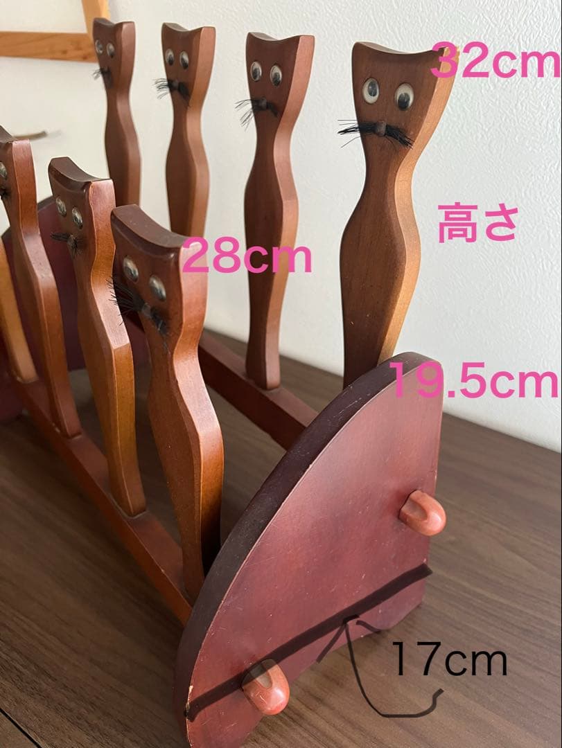 昭和レトロ　猫デザイン 木製　スリッパラック　当時物