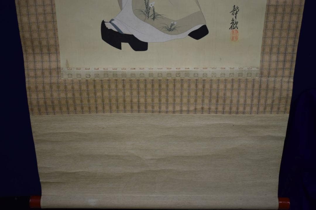 真作/綱島静観/美人図/布袋屋掛軸HH-795