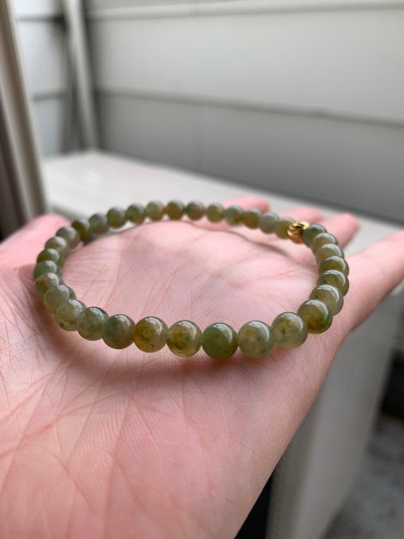 本翡翠  ブレスレット    6mm   黄緑色