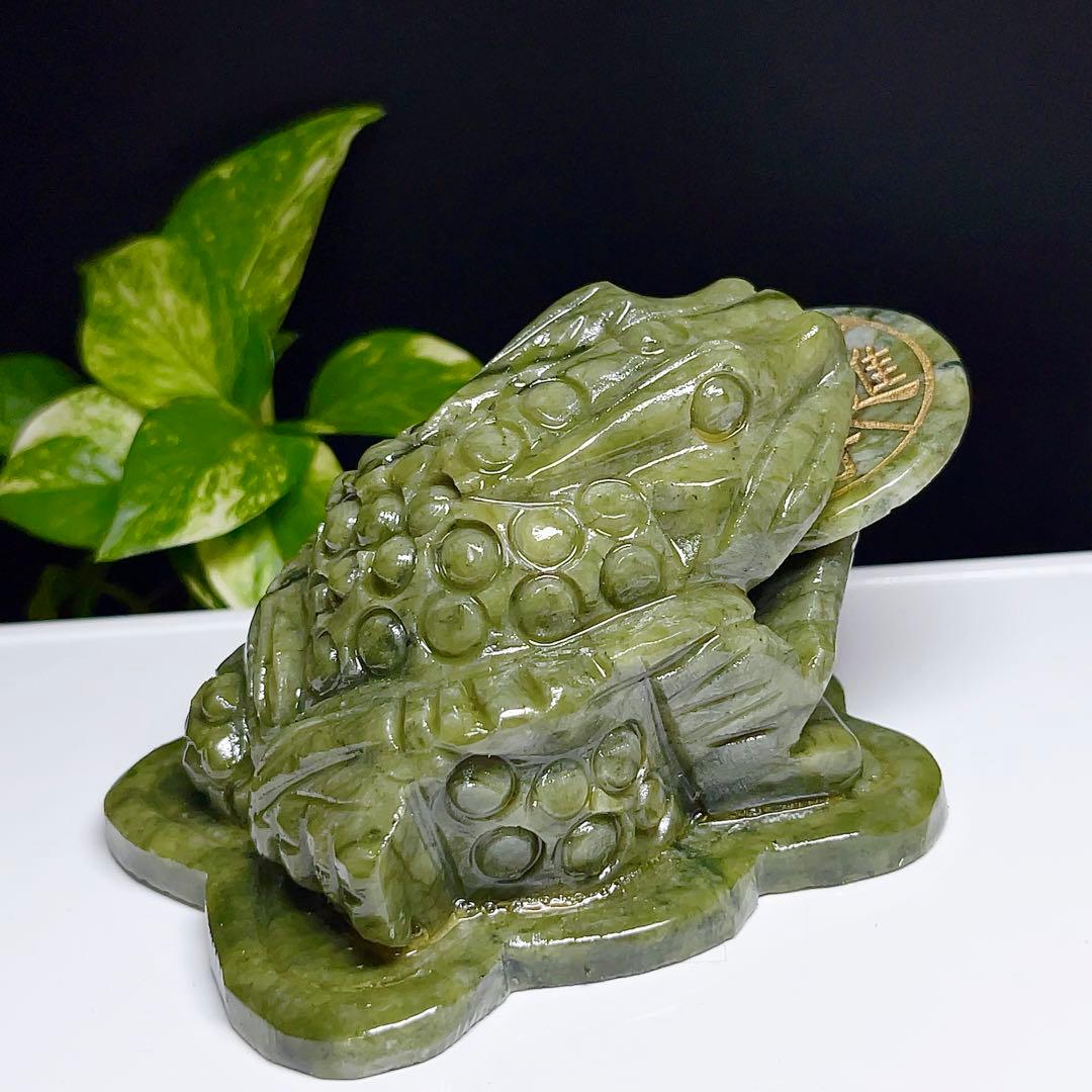 【超美品】三本足の蛙　銭蛙　金蟾　三脚蛙　サーベンティン　彫刻置物　天然石　3