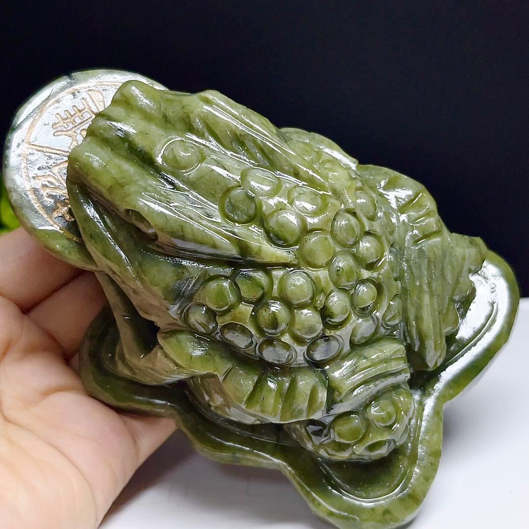 【超美品】三本足の蛙　銭蛙　金蟾　三脚蛙　サーベンティン　彫刻置物　天然石　3