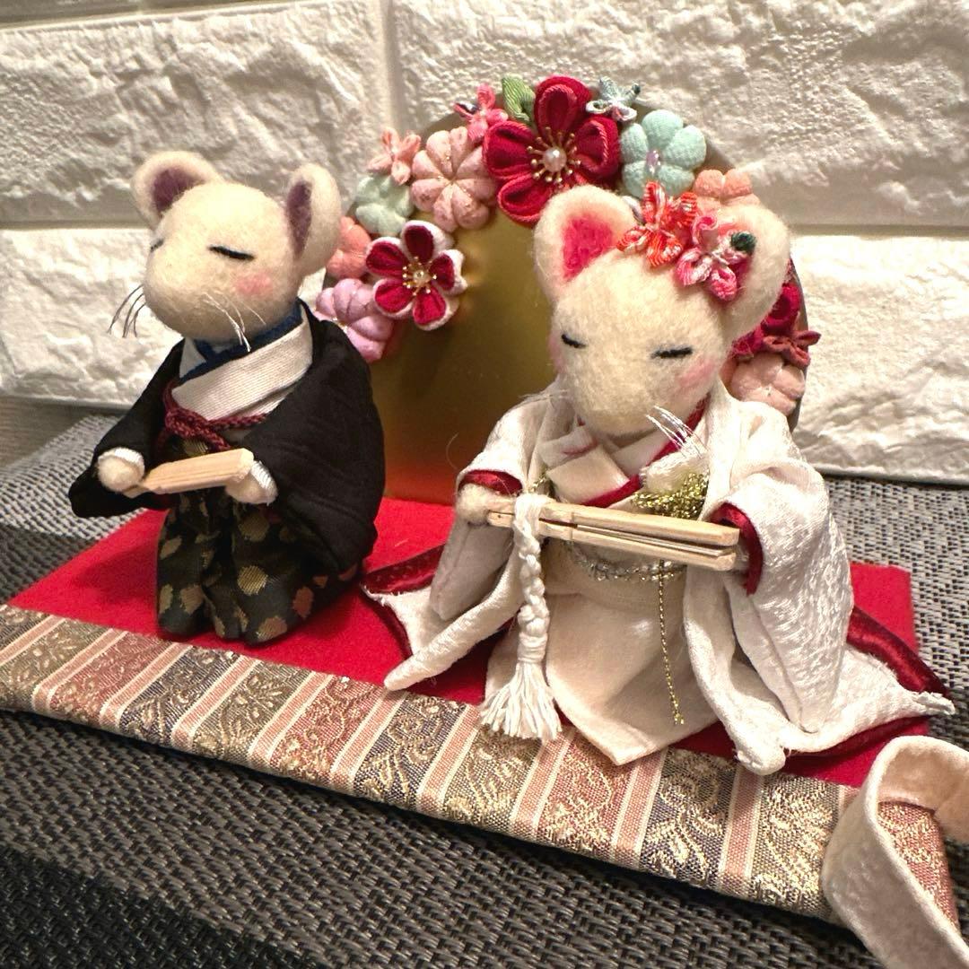 羊毛フェルト ★ねずみの婚礼 白無垢★ 創作人形 ハンドメイド