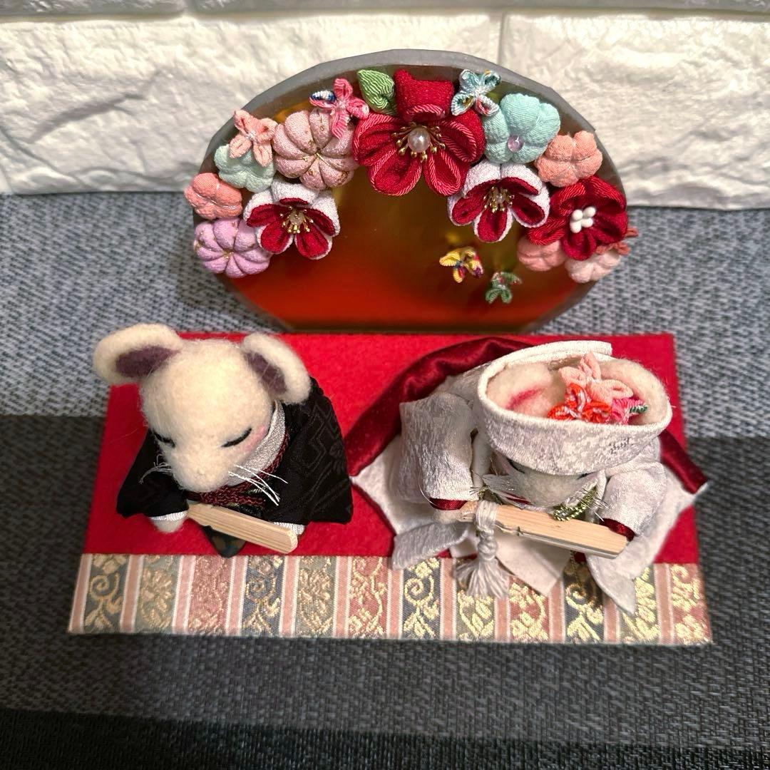羊毛フェルト ★ねずみの婚礼 白無垢★ 創作人形 ハンドメイド