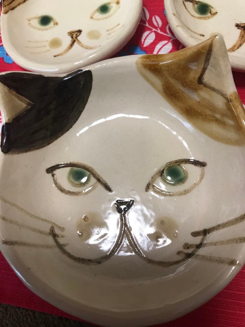 希少‼️沖縄やちむん 猫デザイン皿3点セット