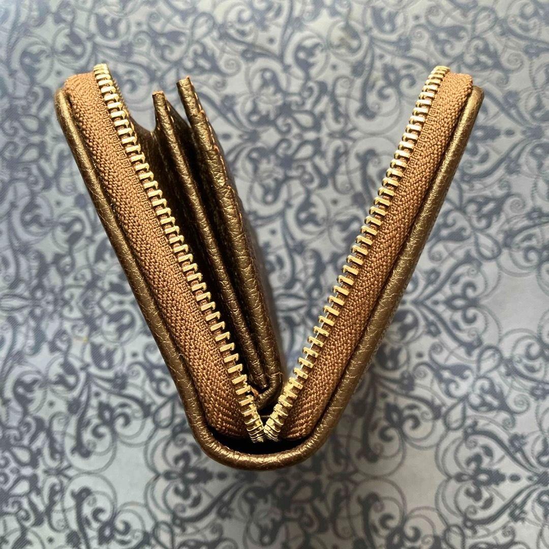 本革ガルーシャ(エイ革)ラウンドジップ長財布オリーブ/グレー系良品