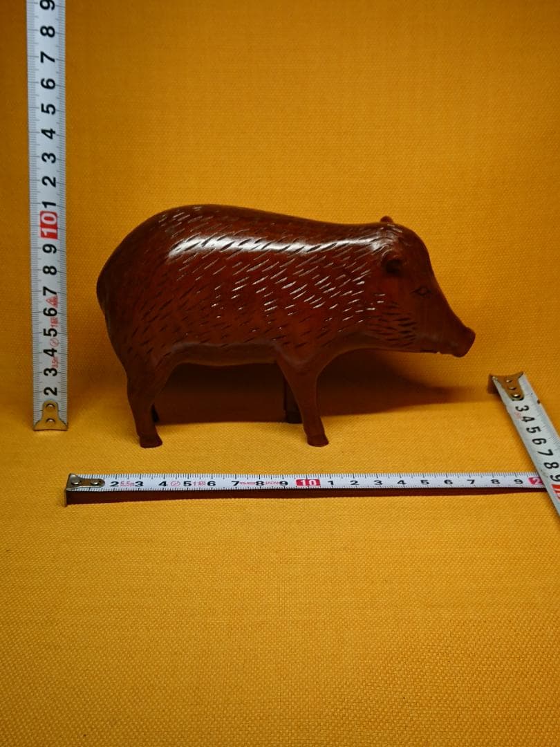 ビンテージ　ブタ　イノシシ　木彫り　置物　インテリア　工芸品　美術品　A2556