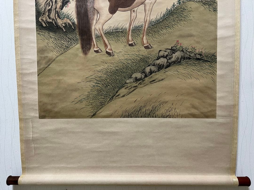 ［模写］中国書画 郎世寜［馬の図］紙本 中国美術 肉筆 木箱付 大幅！