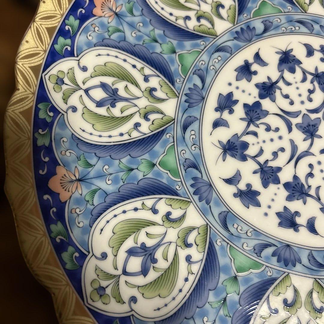 ★激レア★三洋陶器 美濃焼 龍峰窯 金七宝32大皿 和食器 金縁 青地 新品
