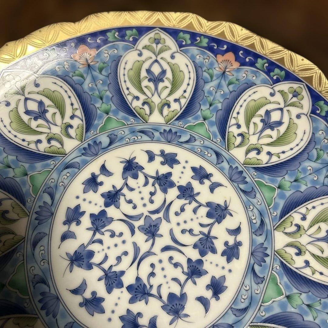 ★激レア★三洋陶器 美濃焼 龍峰窯 金七宝32大皿 和食器 金縁 青地 新品