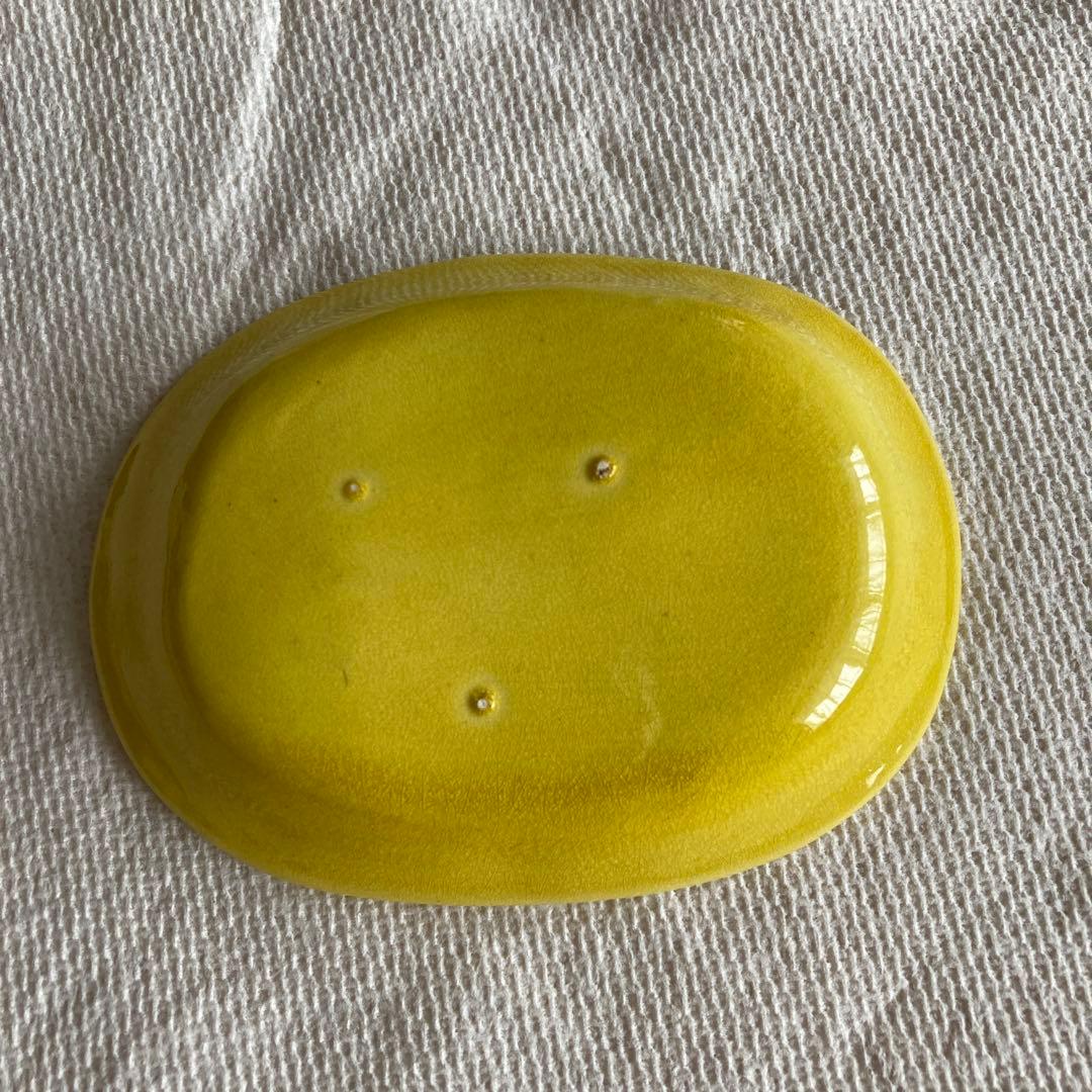 珉平焼 黄釉 雲龍陰刻文 小判形小皿 豆皿 淡路焼 骨董　8枚