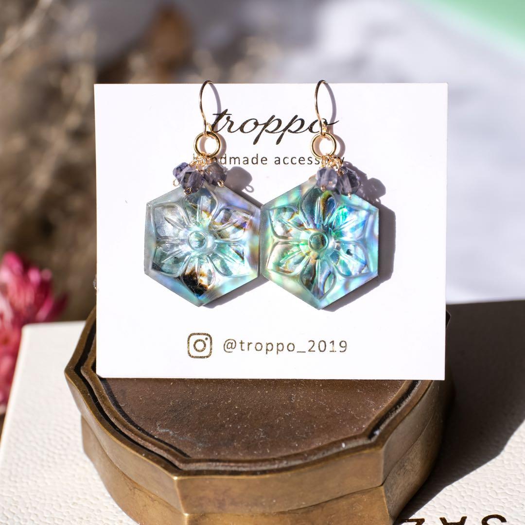 ハイジ♦︎14kgfアバロン✖️MOP✖️水晶ピアス/イヤリング