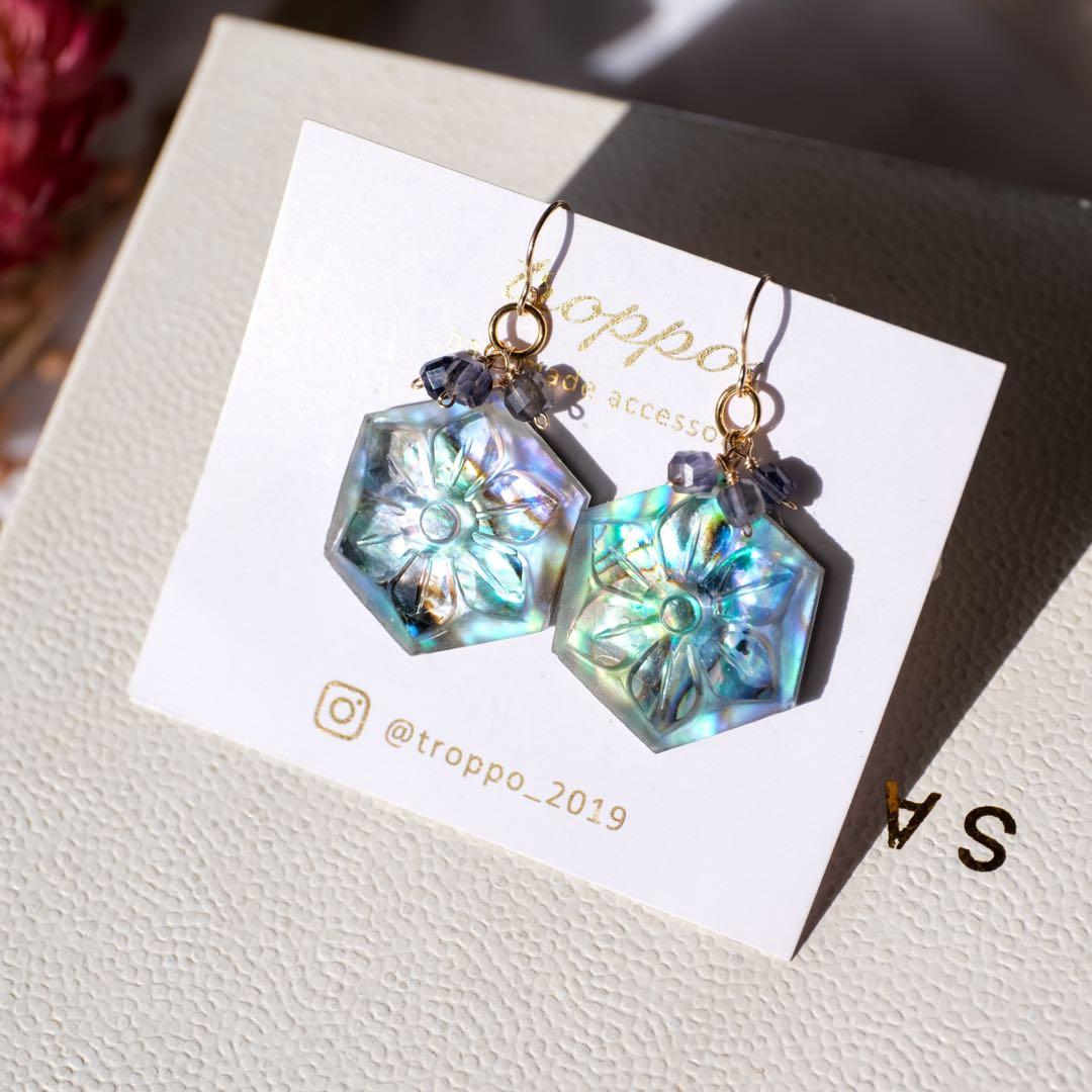 ハイジ♦︎14kgfアバロン✖️MOP✖️水晶ピアス/イヤリング