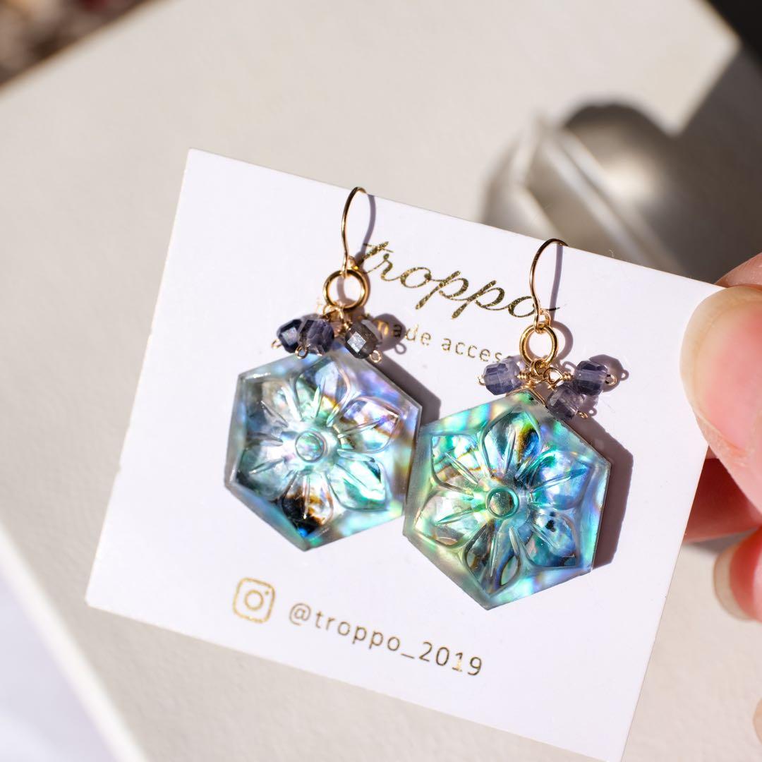 ハイジ♦︎14kgfアバロン✖️MOP✖️水晶ピアス/イヤリング