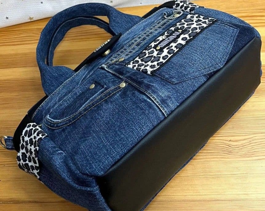 おしずデニムリメイクバッグ（M）No.974☆ハンドバッグ　ショルダー紐