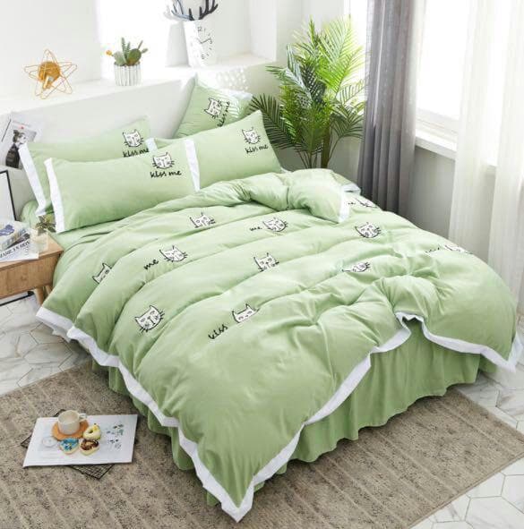 綿 柔らかい フリルレース 寝具カバーセット セミ4点セット ベッドスカート