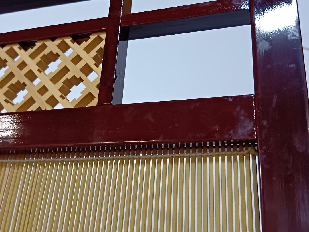 高級溜塗屏風「六瓢」四つ折り 御簾屏風 W47×4曲×H135