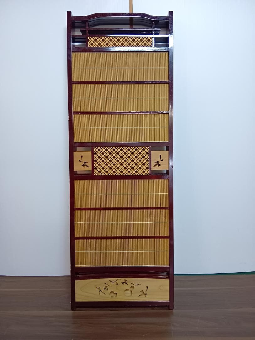 高級溜塗屏風「六瓢」四つ折り 御簾屏風 W47×4曲×H135