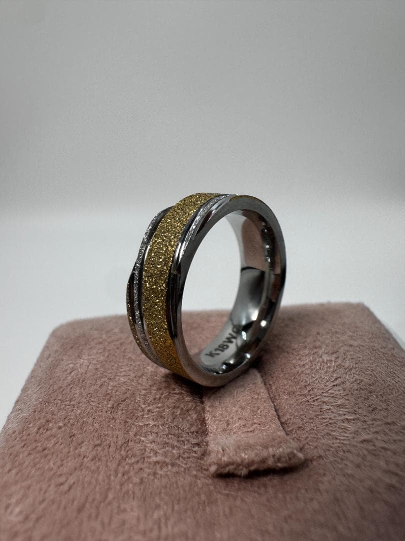 日本製K18ホワイトゴールド ゴールドグリッターリング19号