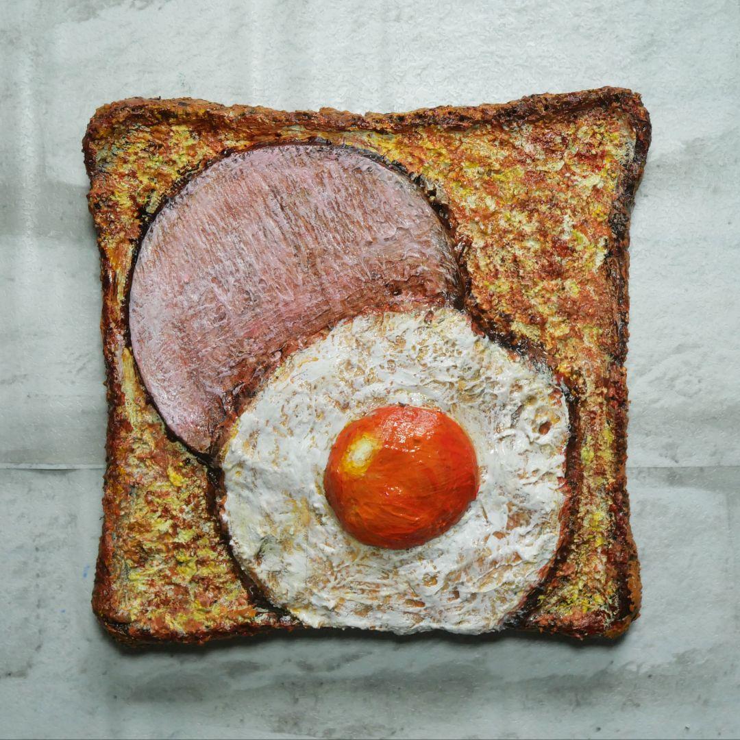 油絵 油彩 油彩画 絵 絵画 【ハムエッグトースト】
