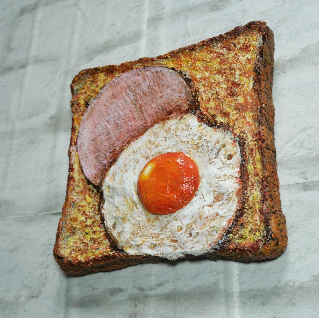 油絵 油彩 油彩画 絵 絵画 【ハムエッグトースト】