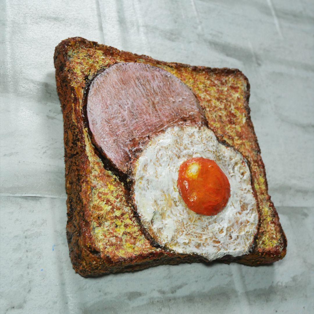 油絵 油彩 油彩画 絵 絵画 【ハムエッグトースト】