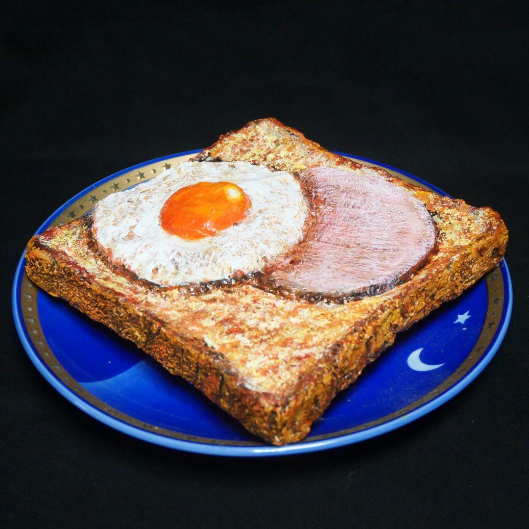 油絵 油彩 油彩画 絵 絵画 【ハムエッグトースト】
