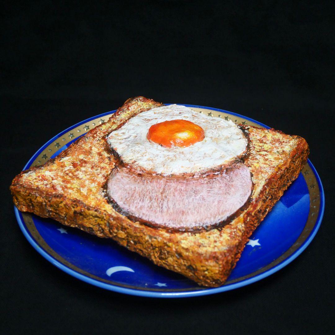 油絵 油彩 油彩画 絵 絵画 【ハムエッグトースト】