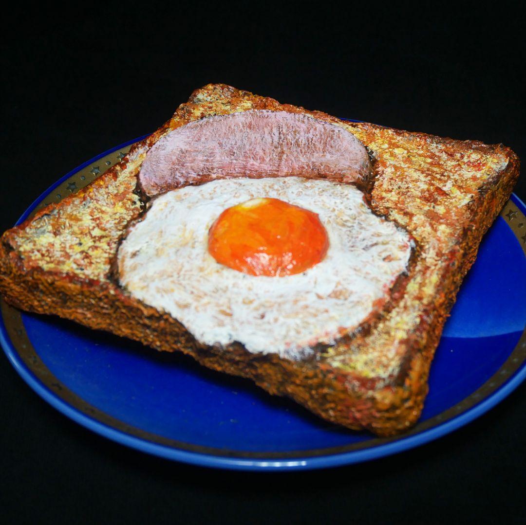 油絵 油彩 油彩画 絵 絵画 【ハムエッグトースト】