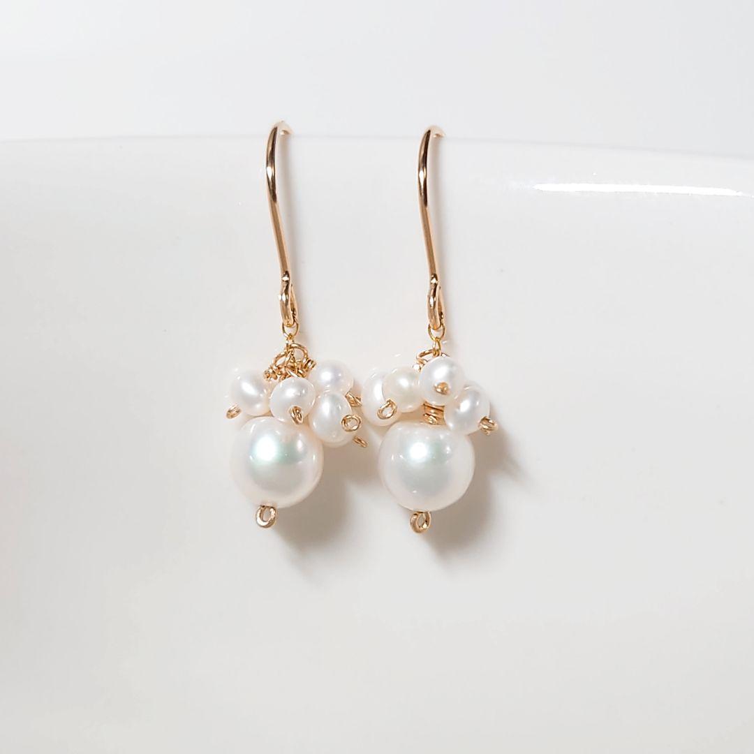 14kgf 大小パールのピアス イヤリング チャーム 淡水パール 天然石