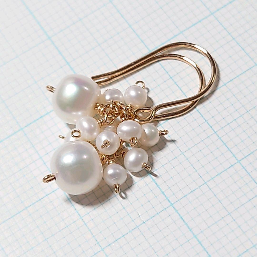 14kgf 大小パールのピアス イヤリング チャーム 淡水パール 天然石