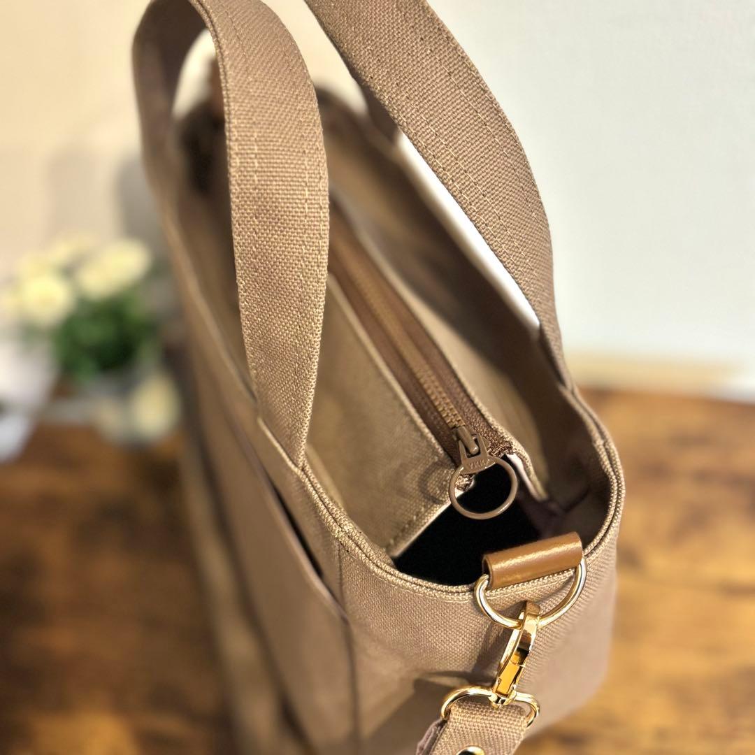 【ぽの】ラウンドトートバッグM 倉敷8号帆布 マットブラウン　ファスナー