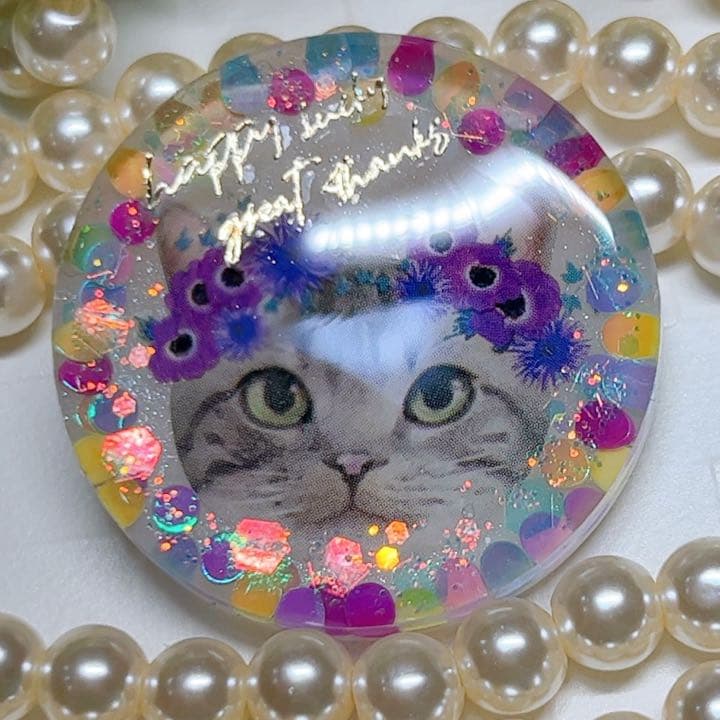 ひなた様お取置きです。レジンヘアゴム 花かんむりの猫ちゃんNo.552