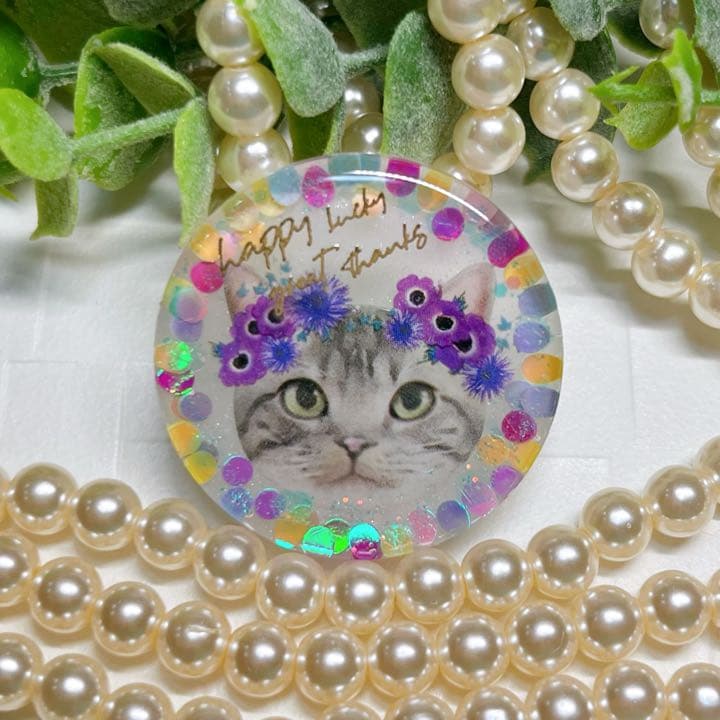 ひなた様お取置きです。レジンヘアゴム 花かんむりの猫ちゃんNo.552