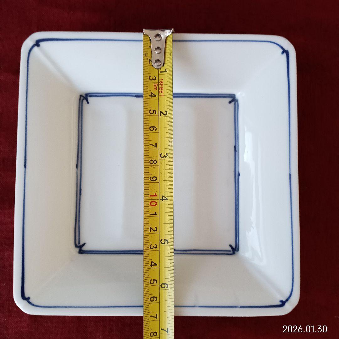 青いライン 四角形皿 20枚セット　有田焼深皿10枚