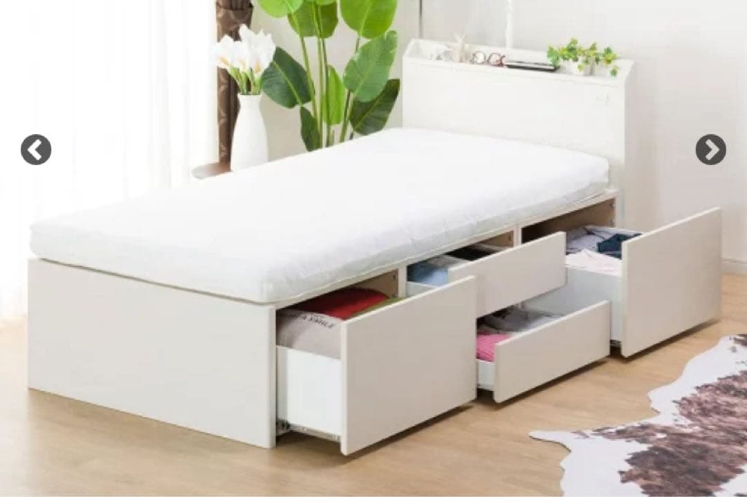 シングル ベッドフレーム ニトリ ジオチェスト ホワイト 白 引き出し収納付き