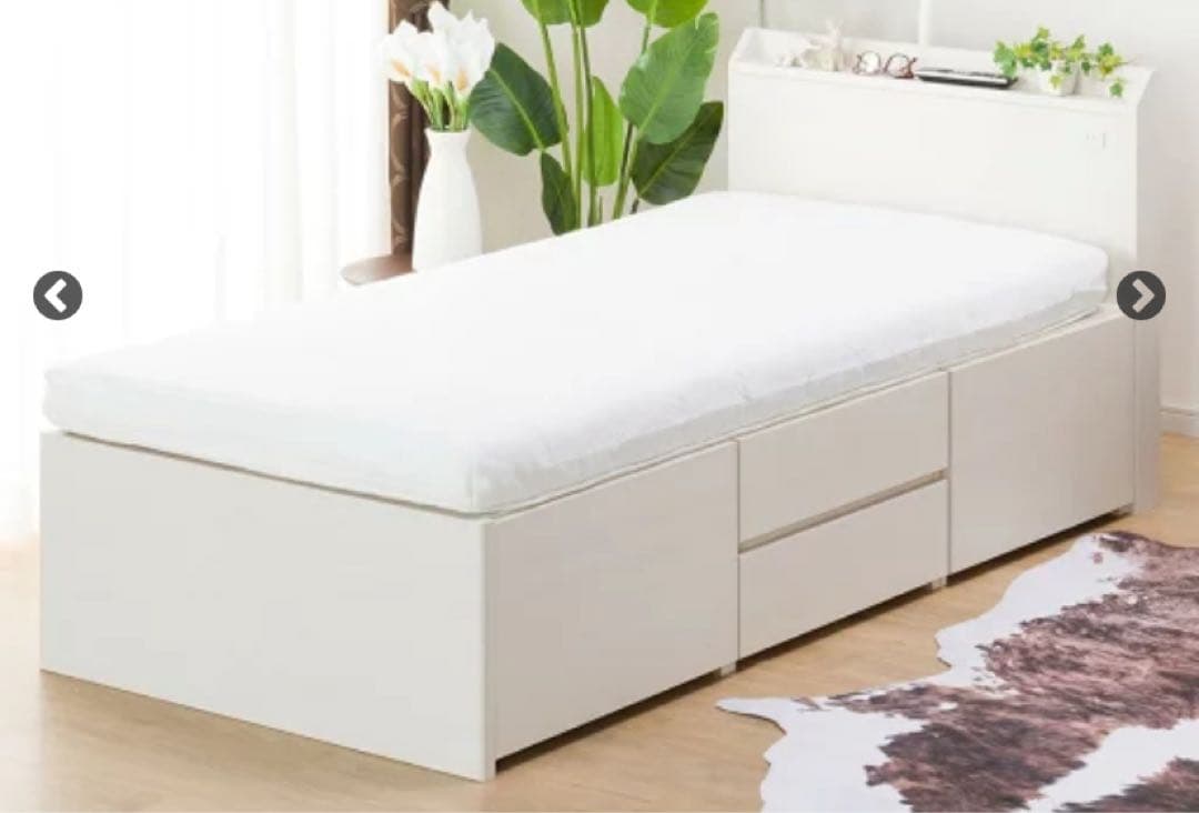 シングル ベッドフレーム ニトリ ジオチェスト ホワイト 白 引き出し収納付き