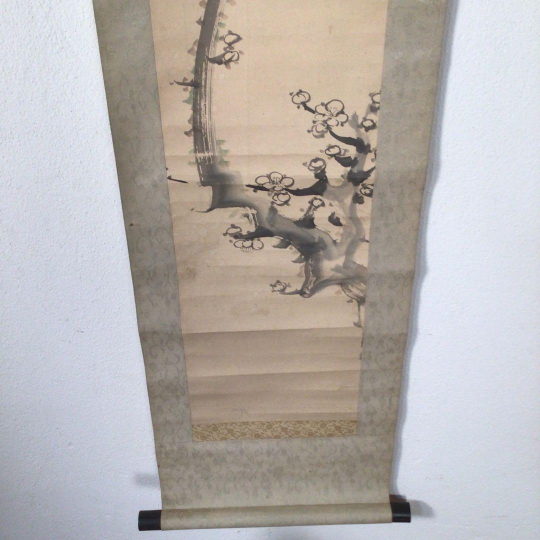 No4418 掛軸　田能村直入　梅画賛　肉筆紙本　日本画　古画　書画　送料無料