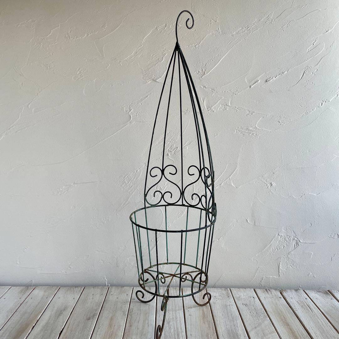 コクーン型ワイヤースタンド　大・小 ２個セット　フラワーバスケット　ガーデン雑貨