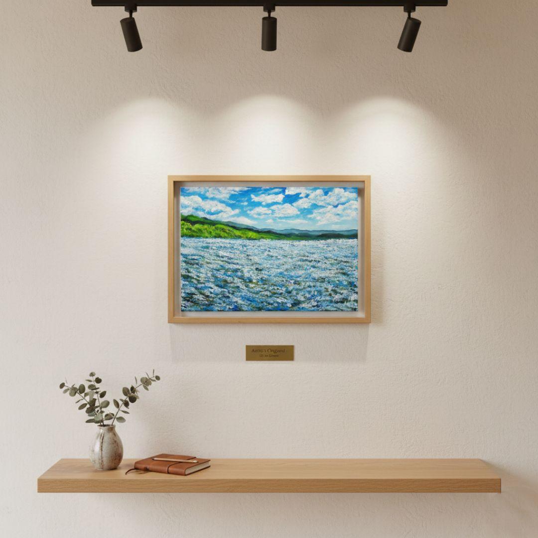 油絵 絵画【蒼天と青い花】F4号 ネモフィラ 額縁なし（壁掛け金具付き）