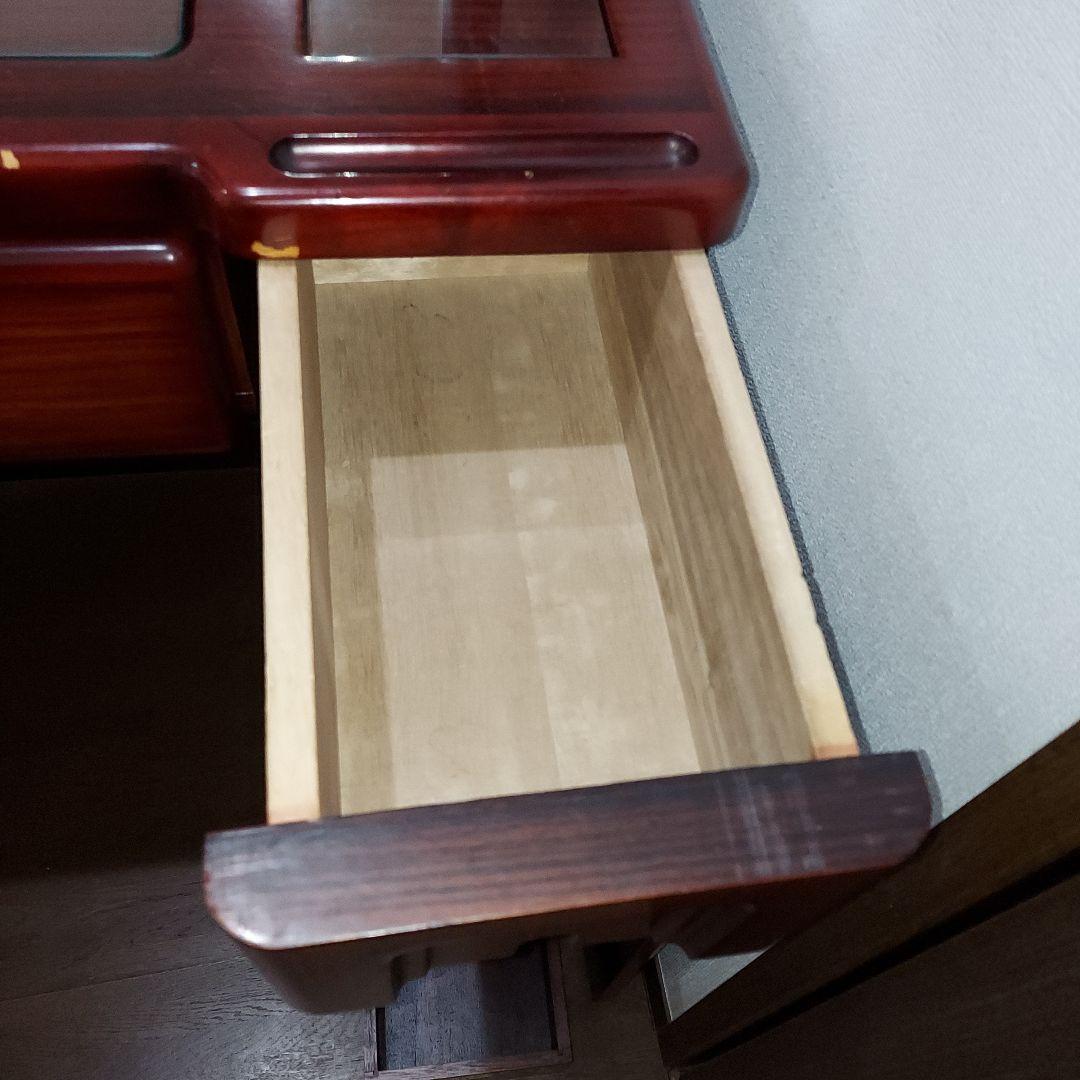 ドレッサー　鏡台　昭和レトロ　赤茶　木製　天板ガラス板はめ込み