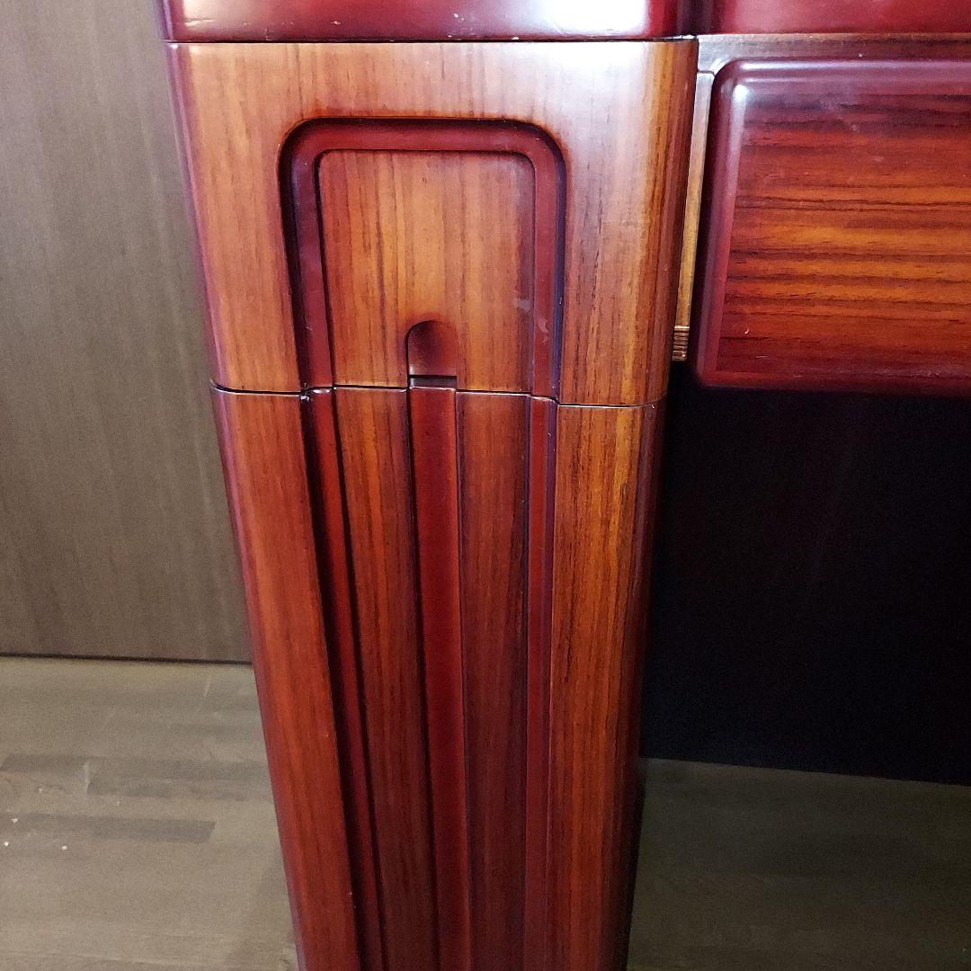 ドレッサー　鏡台　昭和レトロ　赤茶　木製　天板ガラス板はめ込み