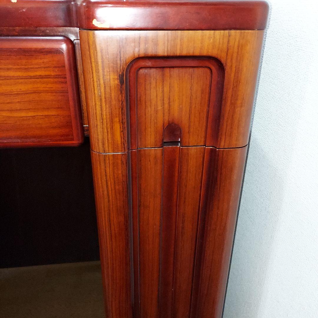 ドレッサー　鏡台　昭和レトロ　赤茶　木製　天板ガラス板はめ込み