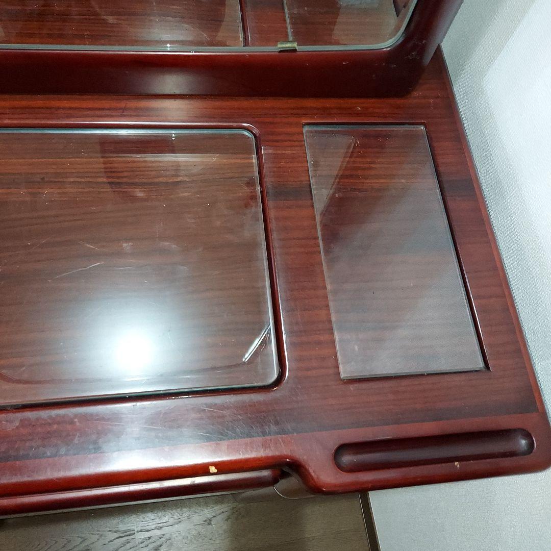 ドレッサー　鏡台　昭和レトロ　赤茶　木製　天板ガラス板はめ込み