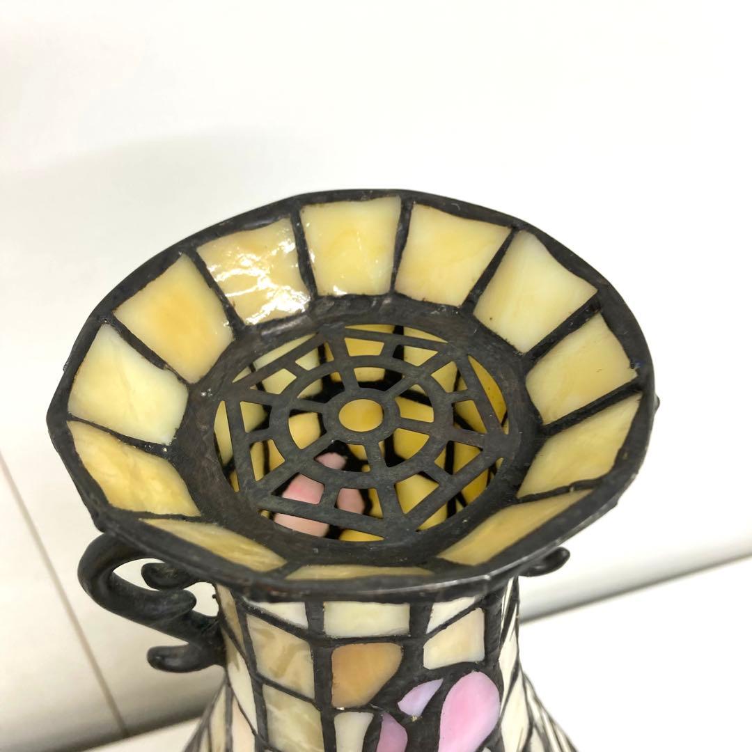 A563-53 ステンドグラスランプ　アンティーク　テーブルランプ　花柄