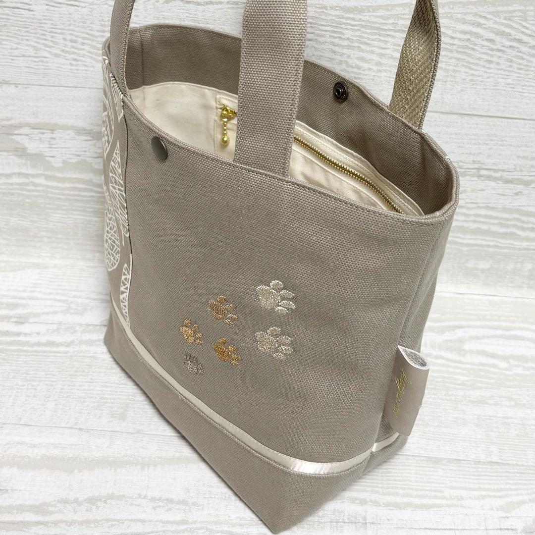 ゴールデンレトリバー刺繍♡グレージュカラー♡帆布のトートバッグ