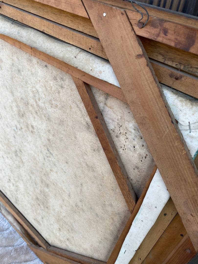 風景画　油彩　木製フレーム付　山水画　特大　大判　アンティーク　絵画